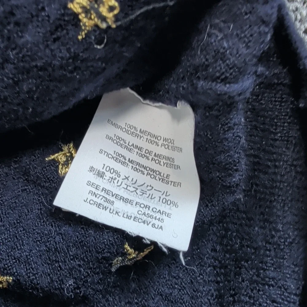 J.Crew Celestial Star Embroidered Sweater Women L Navy Blue 100% Merino Wool